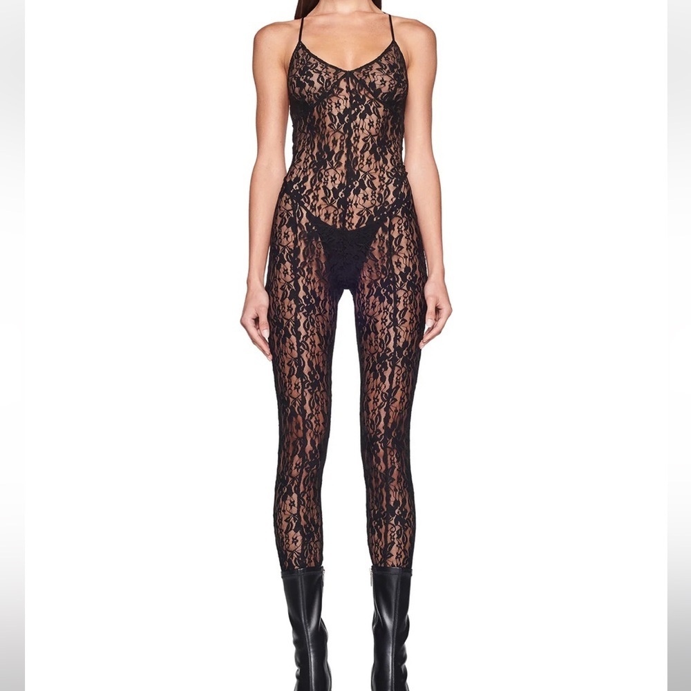 I.AM.GIA Black Cruzi Catsuit Lace One Piece Open Back Sexy V Sheer Suit Only